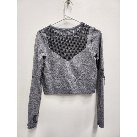 Joy Lab Womens Long Sleeve Exercise Top Small Gray Cropped Mesh Activewear - Picture 6 of 6
